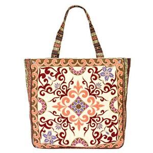 Tapestry Woven Canvas Tote Bag Beige